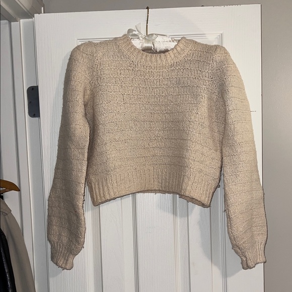 Joie Cream Cropped Crew Neck Sweater